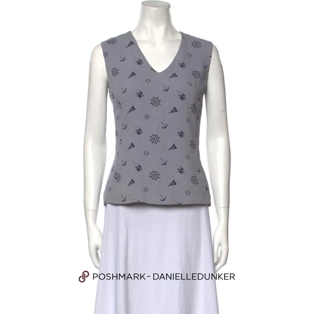 Christian Dior Nautical Printed V-Neck Sleeveless Blouse